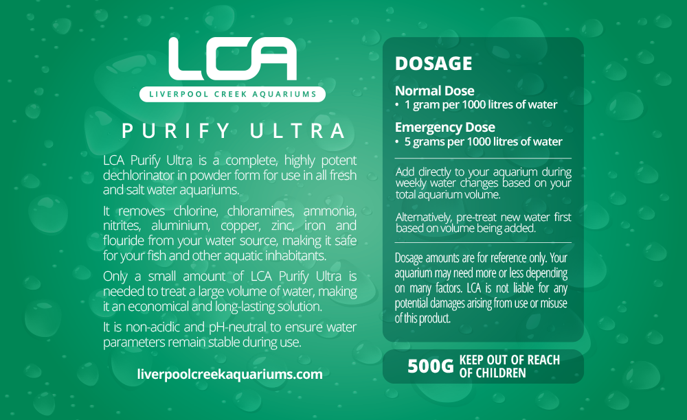 LCA Liverpool Creek Aquariums Purify Ultra Water Treatment for aquariums