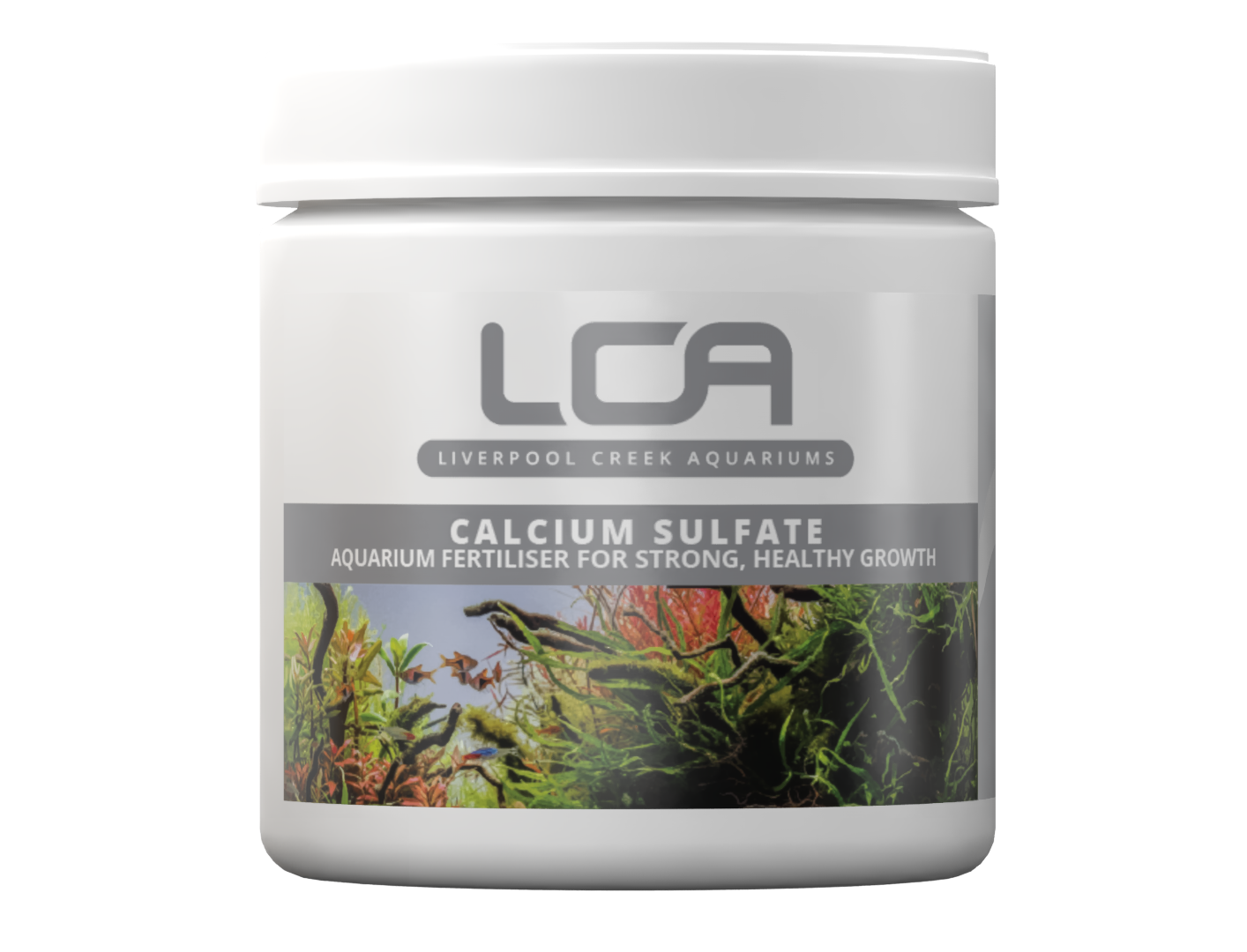 Jar of Liverpool Creek Aquariums Calcium Sulfate on a white background