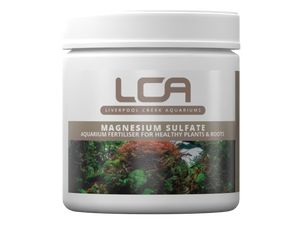 Container of Liverpool Creek Aquariums magnesium sulfate for aquarium plants on a white background