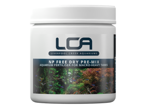 Jar of Liverpool Creek Aquariums NP Free Dry Pre-Mix aquarium fertiliser on a white background