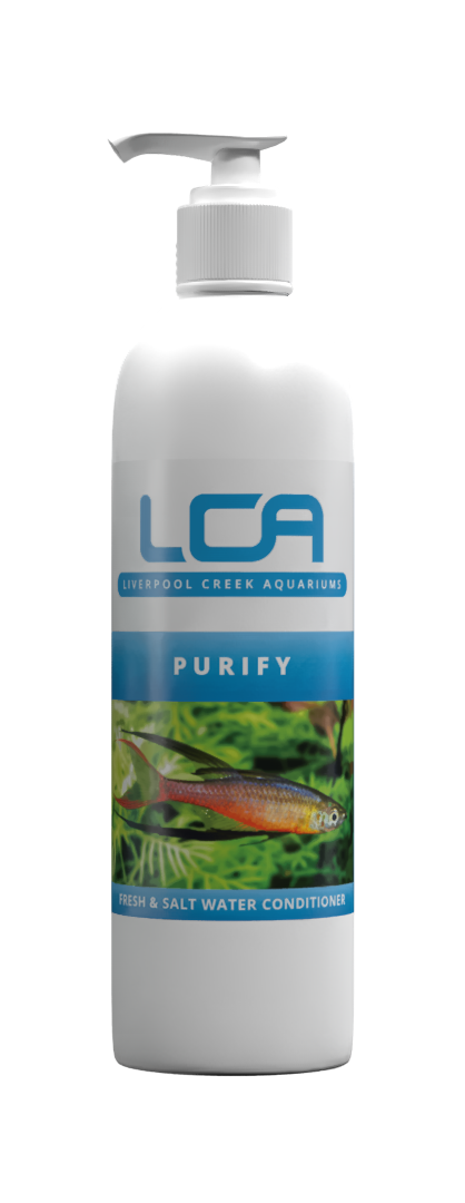 LCA Purify bottle for saltwater aquarium on a white background