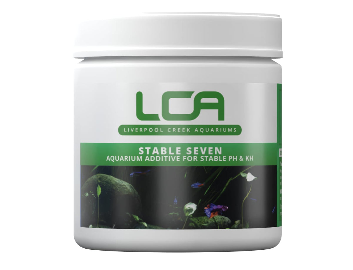 Jar of Liverpool Creek Aquariums Stable Seven aquarium additive on a white background