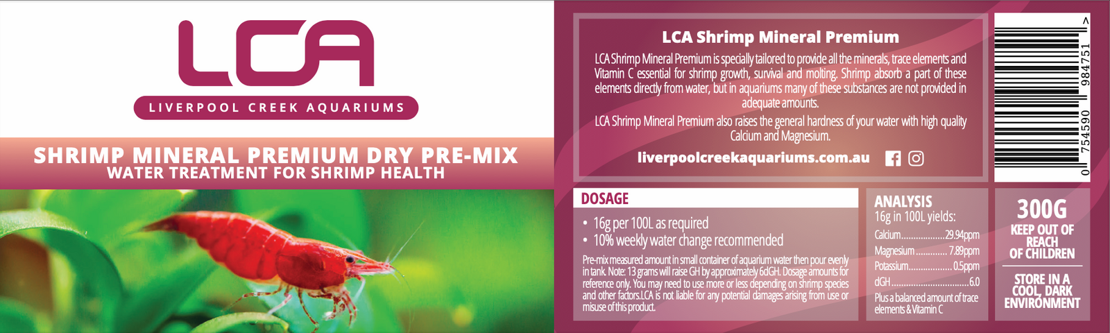 Jar of LCA Shrimp Mineral Premium Dry Pre-Mix on a white background