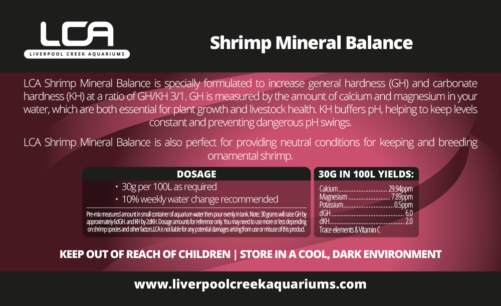 LCA Liverpool Creek Aquariums Shrimp Mineral Balance (GH+/Kh+ Dry Mix) aquarium water treatment